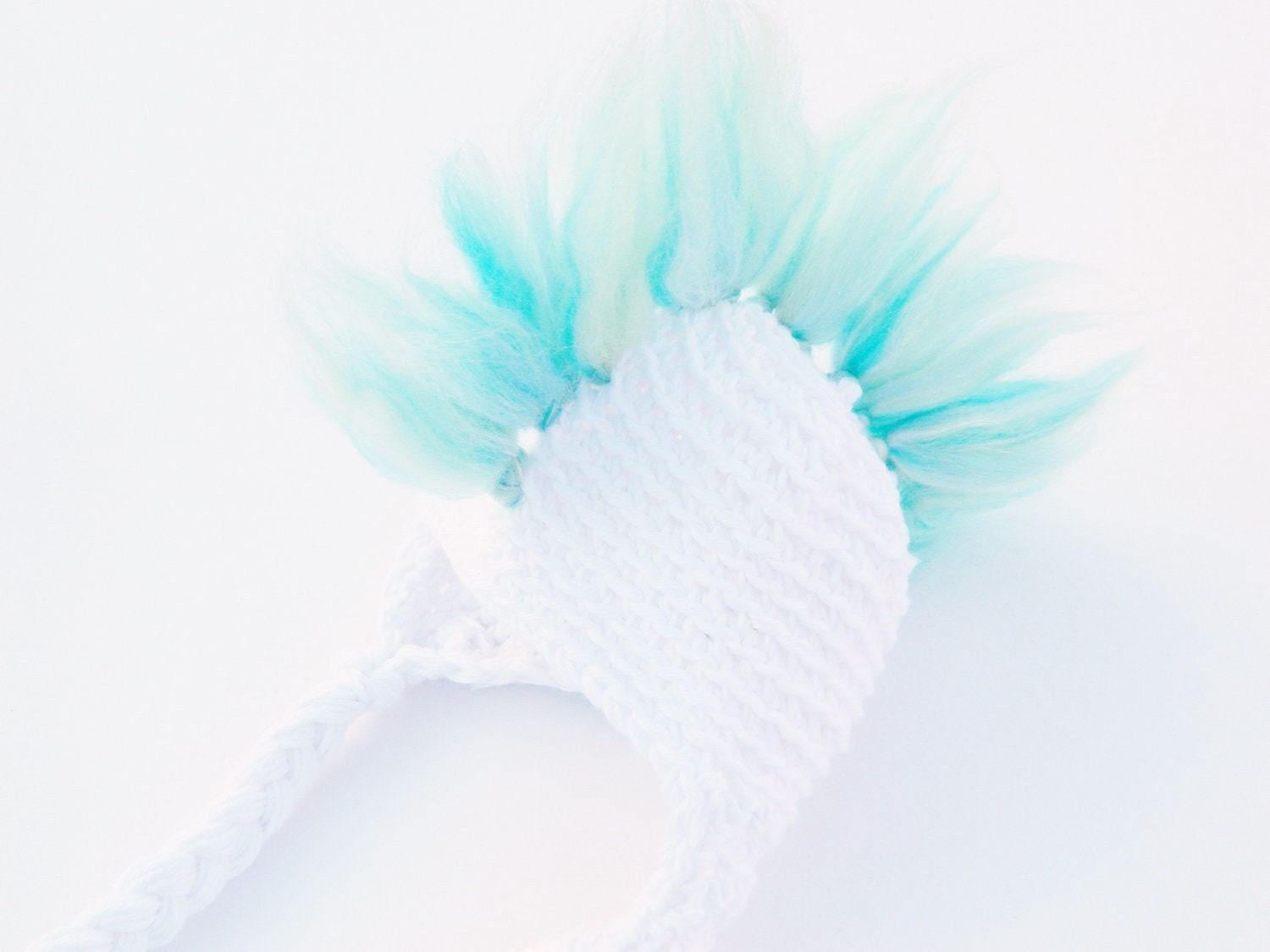 SALE Ice Mohawk Earflap Hat White Aqua Boy Girl Woman Man Child 6 years up Merino Adult Snow