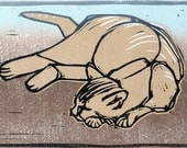 Sleeping Cat Linocut