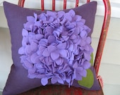 Purple Hydrangea Pillow in Linen and Felt