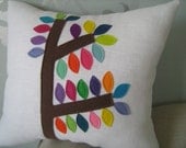 Mod Tree Pillow on White Linen 14x14