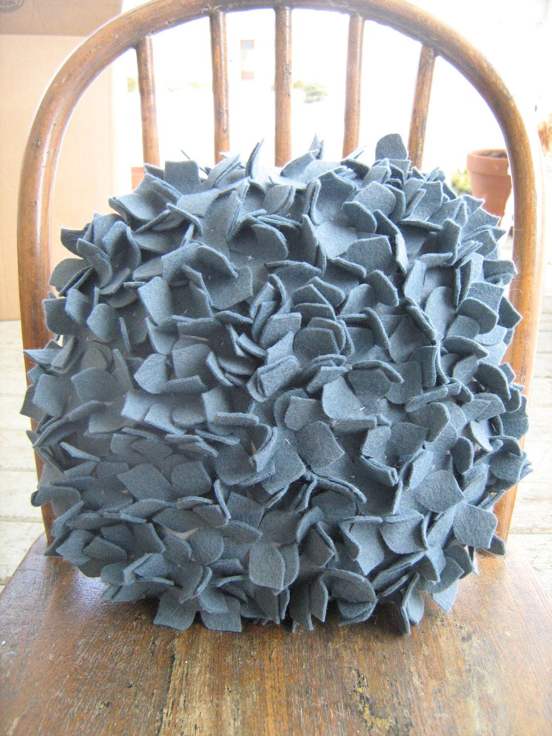 NEW  Storm Cloud- Round Charcoal Grey Hydrangea Pillow