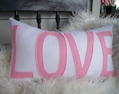 LOVE pillow in White Linen and Pink Felt