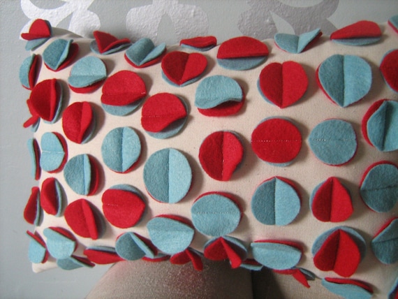Disc Pillow in Aqua and Red