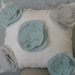 Stuffed Morning Dew Garden Rose Pillow in French Blue and Robin Egg Blue Linen