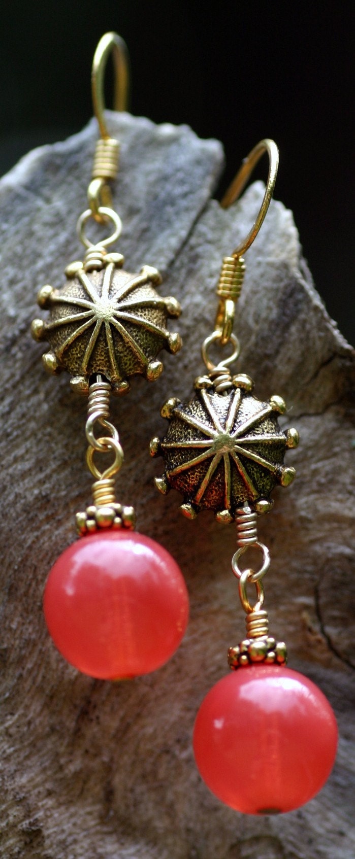 Grapefruit and Gold Drop Earrings