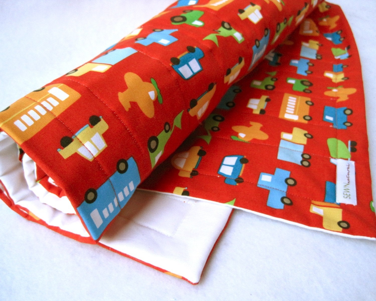 BABY QUILT eco friendly boys kids quilted crib bedding / modern red traffic with organic cotton (limited edition - fabric out of print)