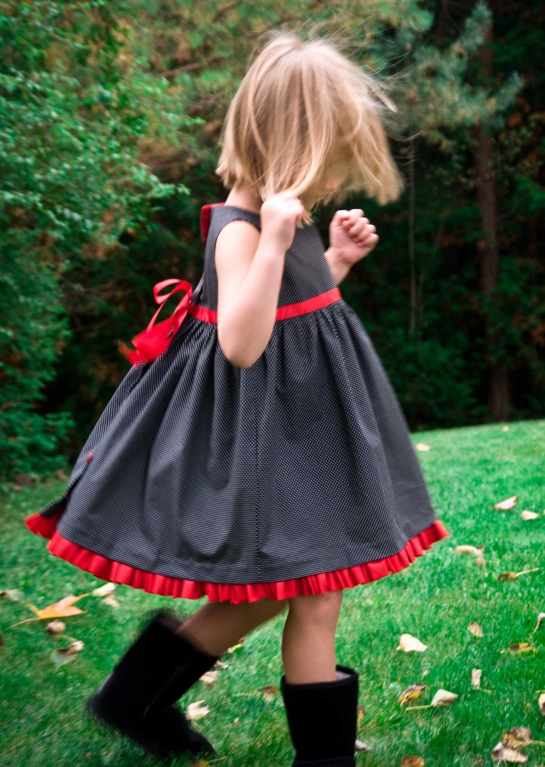 Poppy Dress - Girls Retro Rockabilly Party Formal Christmas Dress in Red Black Polka Dots Ruffles - Indie Kids Fashion (Made to Order)