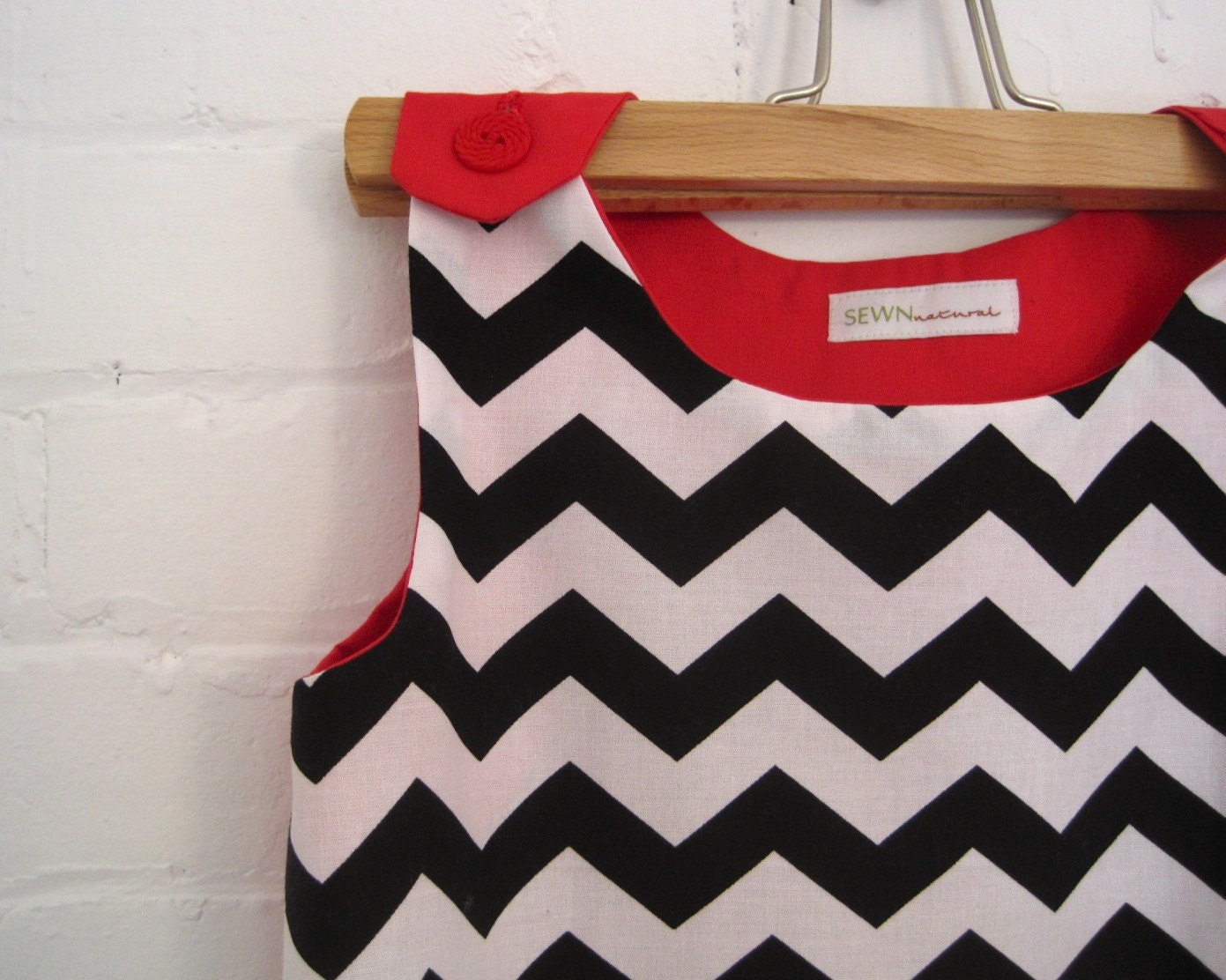 The Ava Dress - Spring Girls Toddlers Pinafore Dress in Black White Chevron - Handcrafted Geometric Kids Clothing
