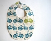 BABY BIB Organic Bicycles in the City for Boys Girls Kitchen Food - Eco Friendly Teething Bib (Ready to Ship)