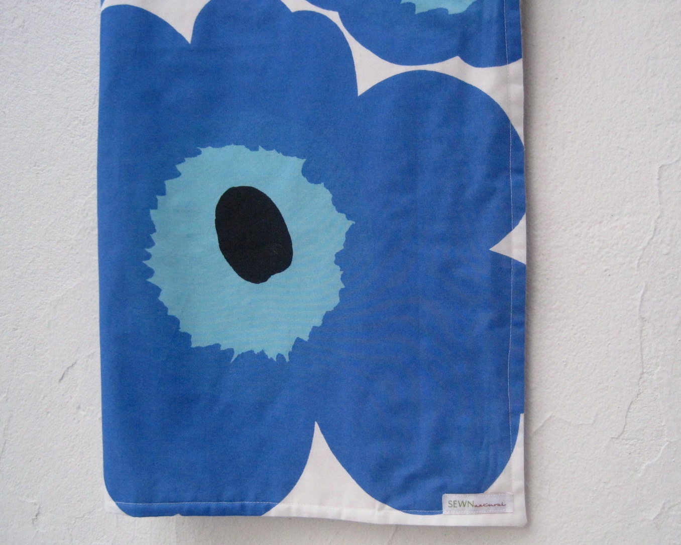 Marimekko Baby Blanket - Blue Poppies with Organic Cotton Flannel - Eco Friendly Kids Bedding - Royal Blue and White (Ready to Ship)