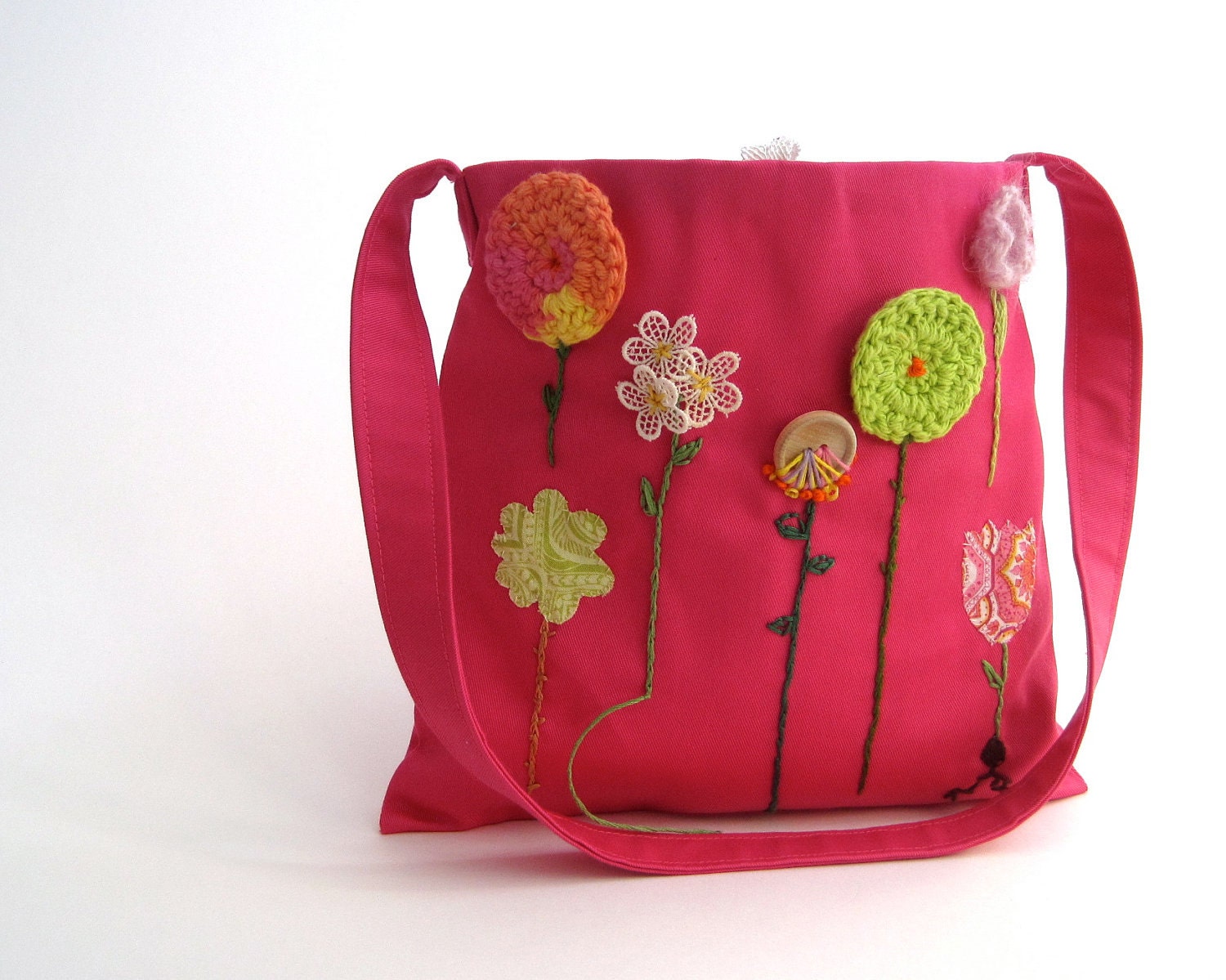 organic kids messenger bag / hope springs fuschia eco friendly pink (ready to ship - only 1)