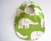 Organic BABY BIB -  Modern Green and White Elephants - Baby Boys Food and Teething Bib (Ready to Ship)