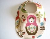 matryoshkas BABY BIB - modern baby cream pink and brown nesting dolls with organic cotton flannel (Ready to Ship)