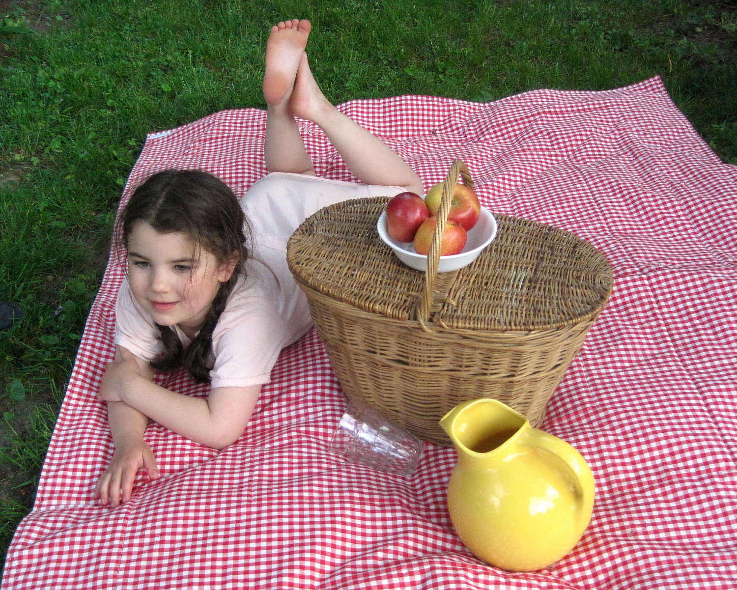 WATERPROOF Picnic Blanket Non-Toxic / Eco Friendly Retro Summer Beach Blanket in Red Gingham (Ready to Ship) - SewnNatural