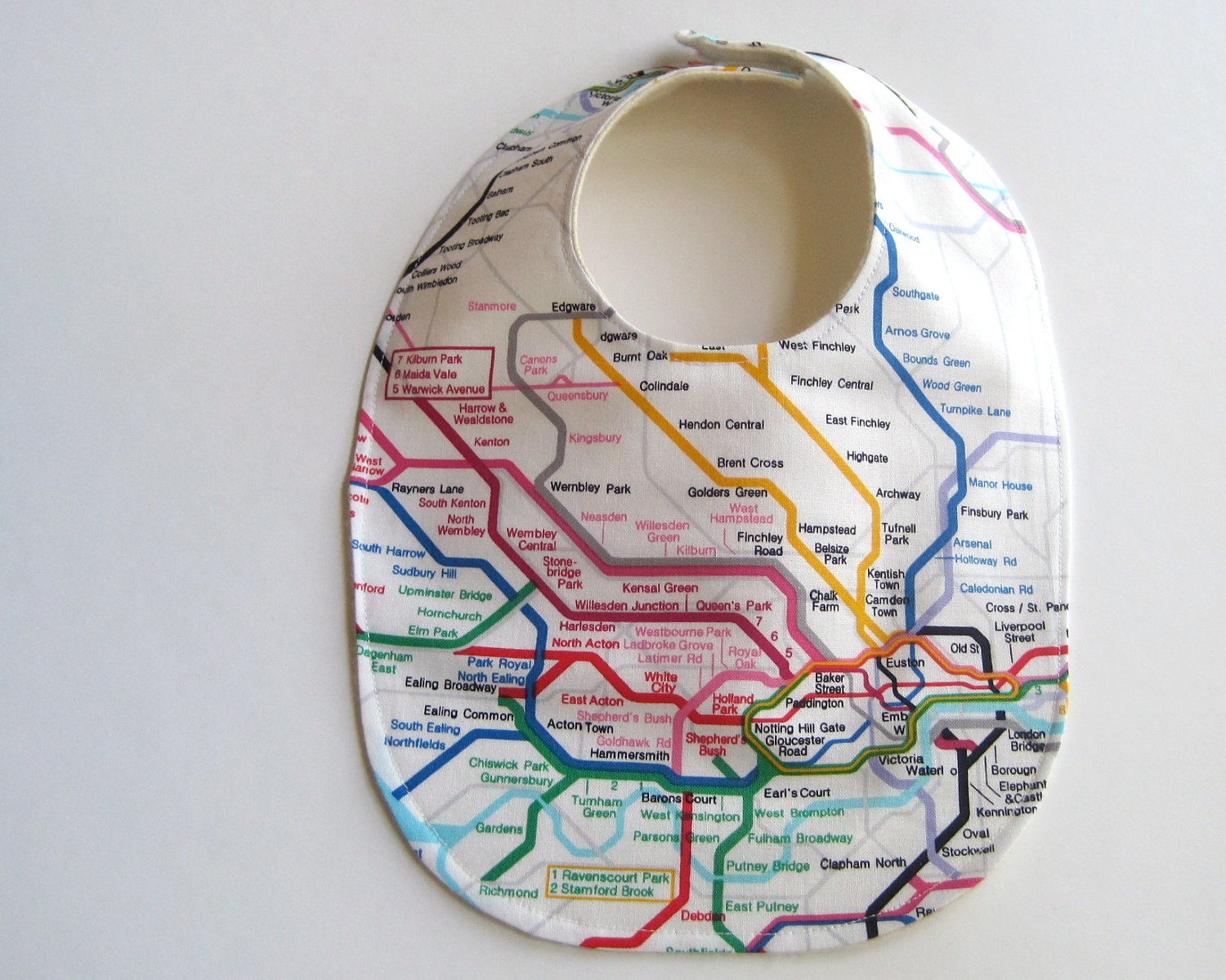 modern BABY BIB - London tube underground city map with organic cotton flannel for boys and girls