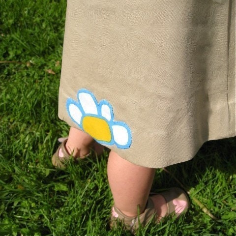 organic girls dress with golden orange vintage elephant / indie custom kids clothing