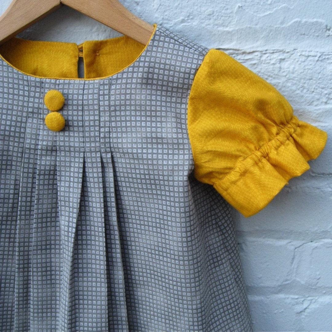 The Audrey Dress - girls mustard gray custom dress - handmade designer fashion (limited edition)