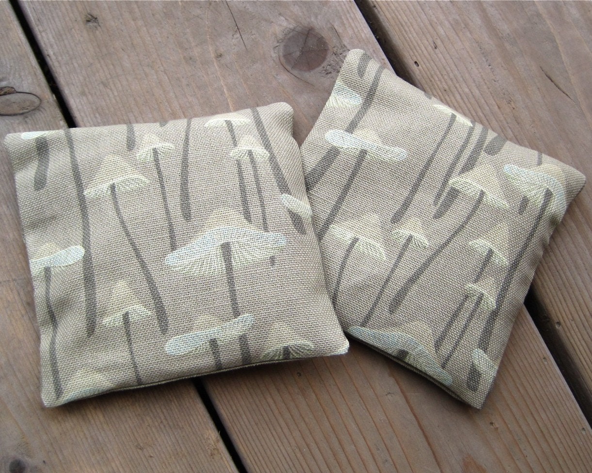 pair of balsam fir sachets in textured mushrooms taupe linen