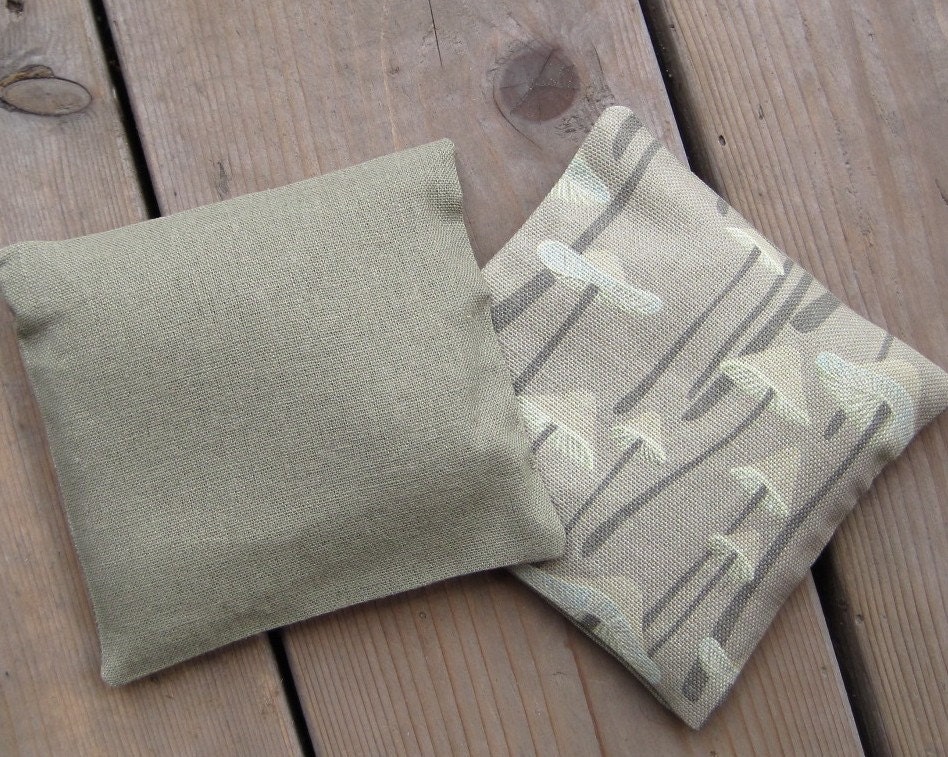 pair of balsam fir sachets in textured mushrooms taupe linen