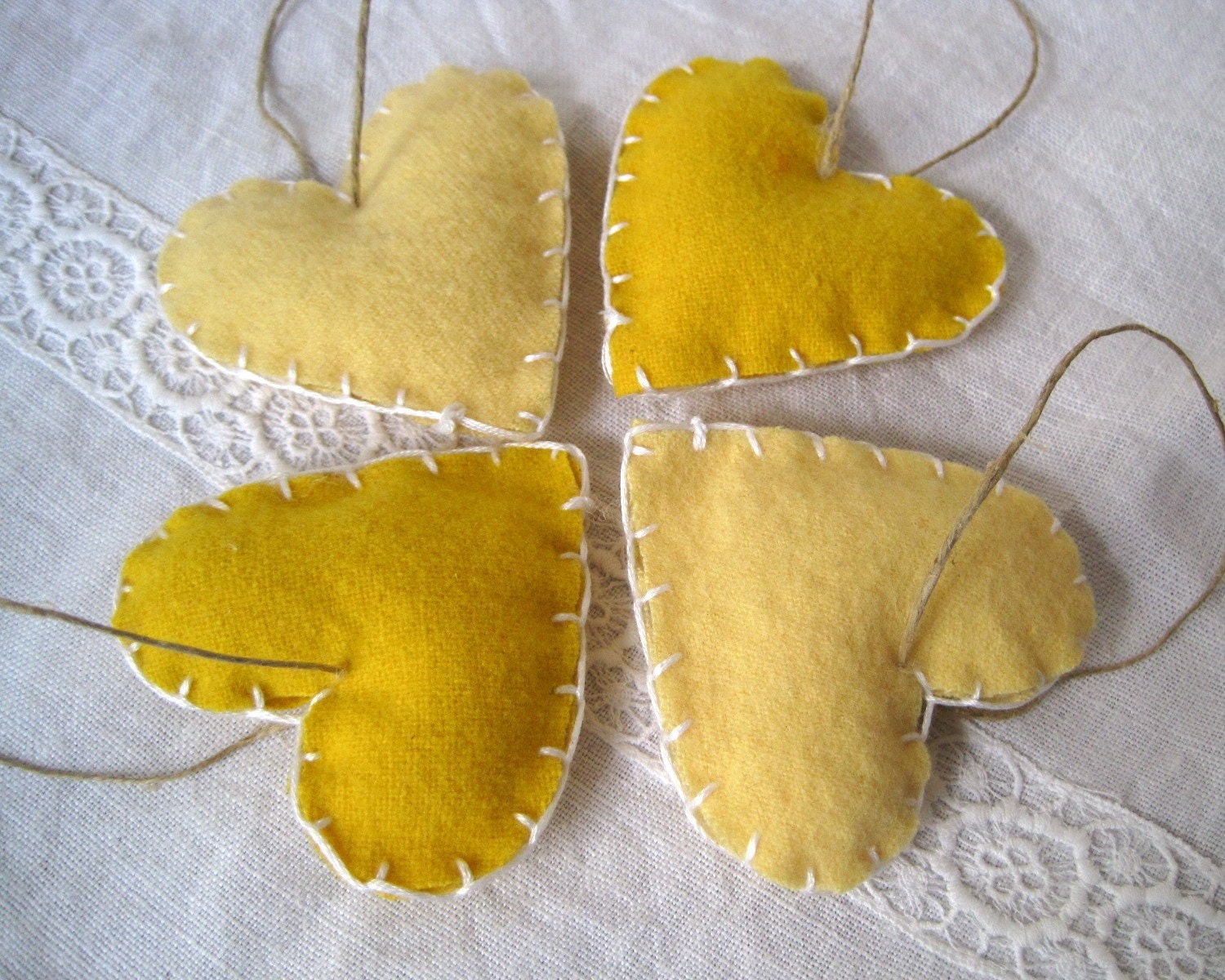 For Japan Earthquake Relief - lemon meringue pie heart felts ornaments set of 4 / eco friendly love decorations (READY TO SHIP) artisaid joyforjapan