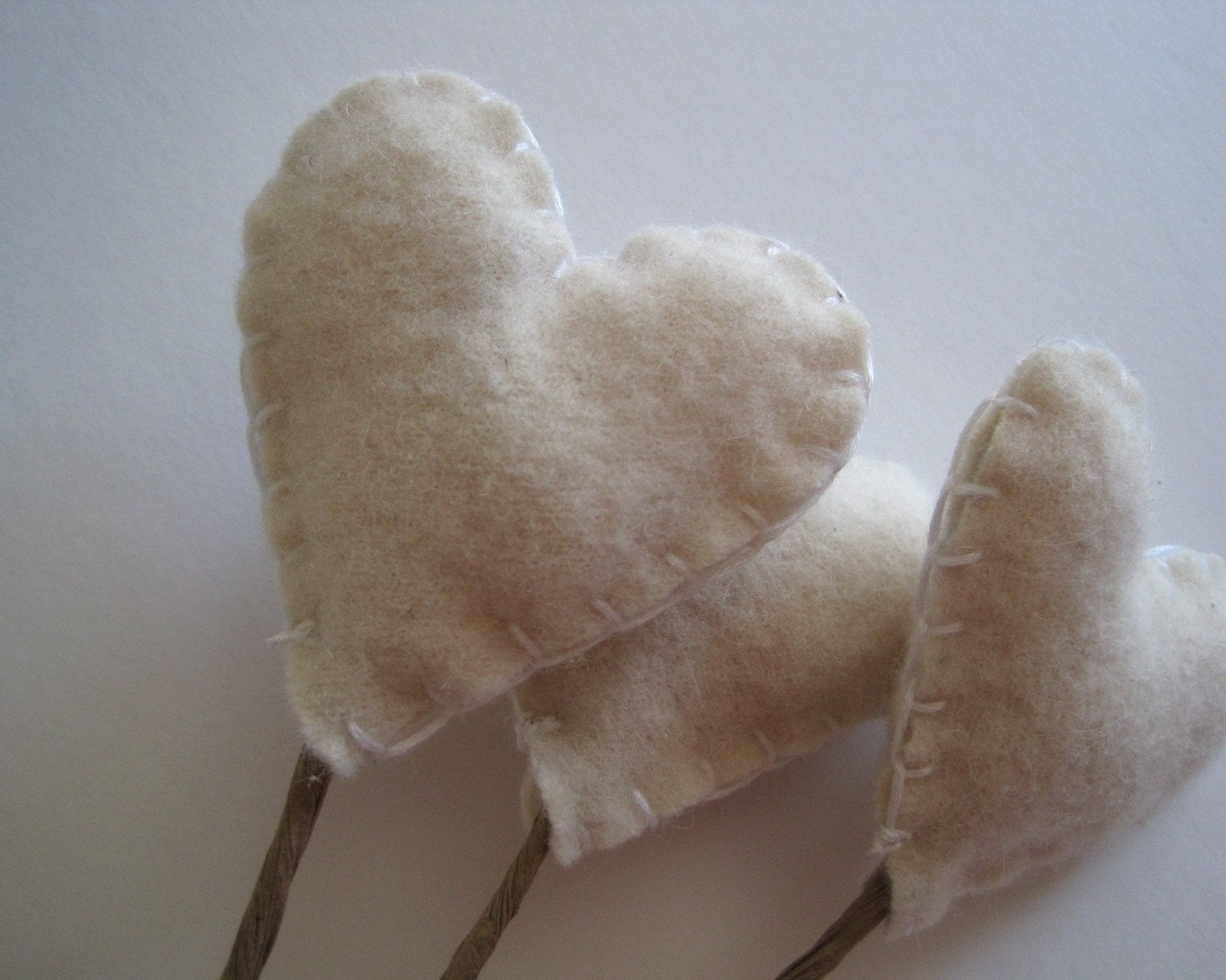 home decor hearts flowers stems SET of 3 / creamy white opal eco friendly table decorations