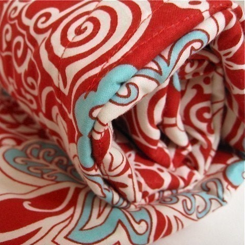 BABY QUILT organic / modern red turquoise circus