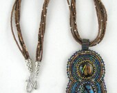 Metallic Copper Seed Bead and Dichroic Glass Pendant and Chain