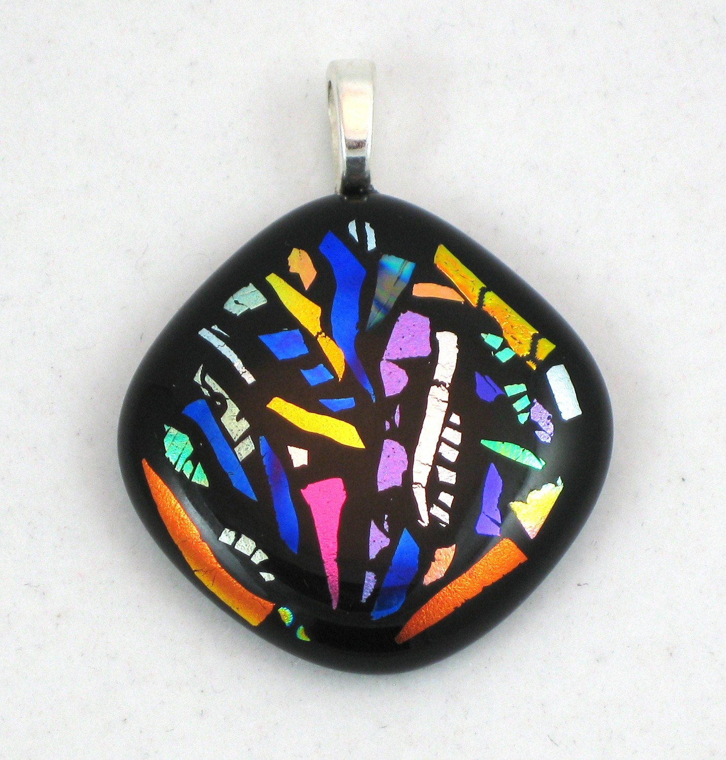 Dichroic Fused Glass Pendant - black, multicolor