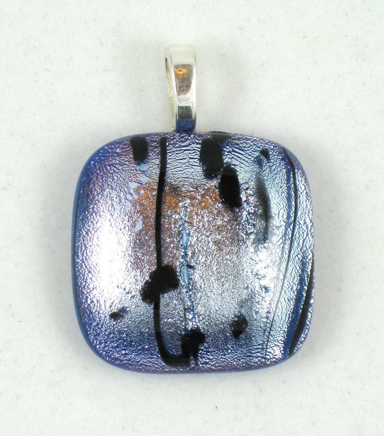 Dichroic Fused Glass Pendant - blue, silver, black