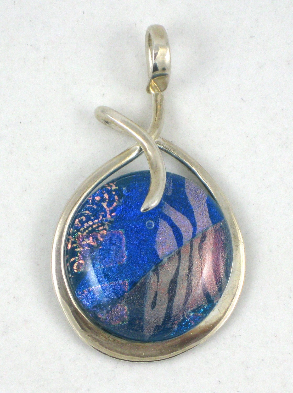 Dichroic Fused Glass and Silver Pendant - blue, multicolor