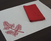 Berry Embroidery Linen Placemat - Set of 4 - Oatmeal Linen with Red Botanical Pattern Embroidery