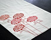 Orange Flower Table Runner, Orange  Waratah Flower on Oatmeal Linen, Linen Table Runner 14" x 64', Dining Table Runner, Table Linen