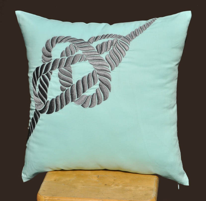 RopeThrow Pillow Cover, Gray Nautical Pillow Cover, Light Blue Accent Pillow, Beach Pillow Cover, Decorative Throw Pillow Cover 18 x 18