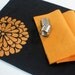 Dark Brorwn Linen with Orange Flock Flower Embroidery Placemat - Set of 4
