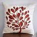 Peacock  Pillow Cover, Orange Peacock on Beige Pillow, Linen Embroidered Pillow, Decorative Throw Pillow Cover 18 x 18, Accent Pillow Orange
