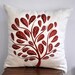 Peacock  Pillow Cover, Orange Peacock on Beige Pillow, Linen Embroidered Pillow, Decorative Throw Pillow Cover 18 x 18, Accent Pillow Orange