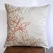 Twig Leaves Throw Pillow Cover, Decorative pillow cover 18 x 18, Oatmeal Linen Orange Ochre Leaves, Embroidered Pillow, Pillow Accent