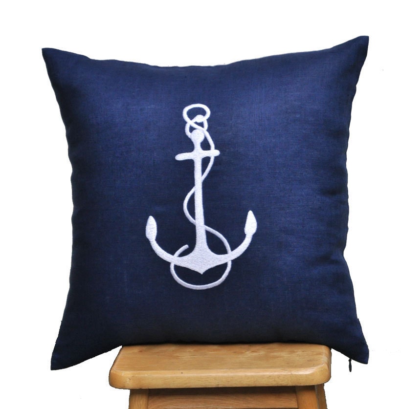 Anchor Pillow Cover,Decorative Pillow Cover, Navy Blue Pillow with White Anchor,Throw Pillow Cover 18 x 18, Pillow Case