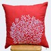 Coral Fan Decorative Pillow Cover, White Coral Embroidery on Red Orange Linen Pillow, Pillow case 18 x 18, Orange Pillow Accent,Pillow