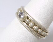 Silver Stacking Rings with Lavender CZ stone - Size 5 - Sterling Silver - Textured - Purple Silver Rings