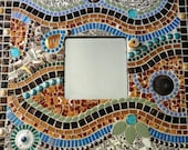 Vintage Broken China Mosaic Wall Mirror, Brown/Blue/Rust, Mosaics, Wall Decor