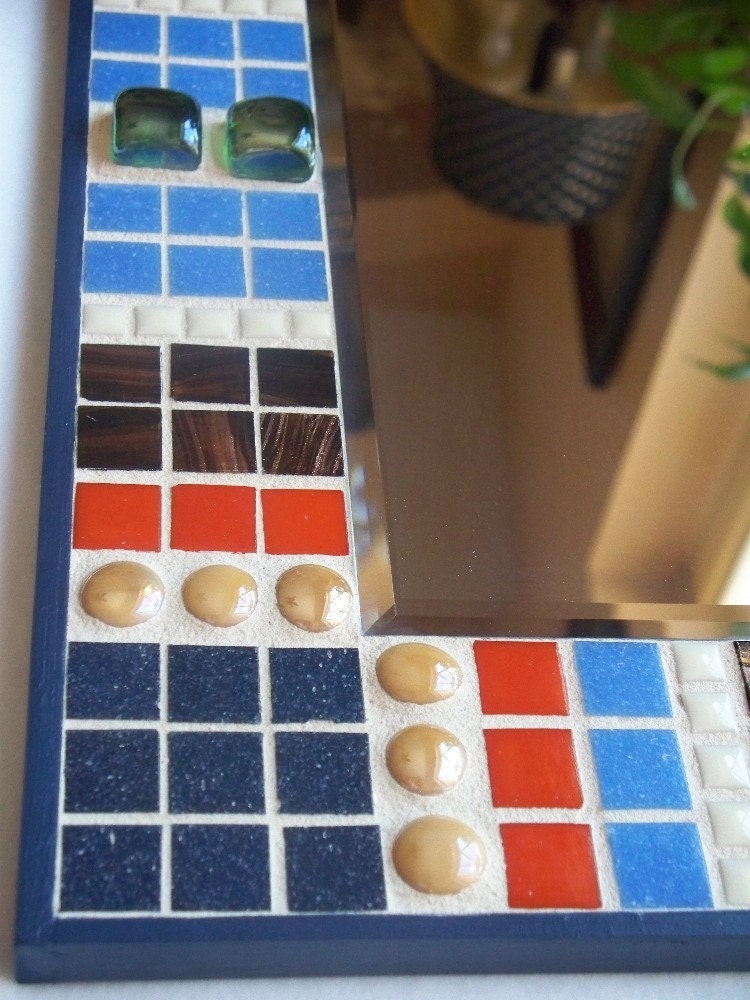 Mosaic Wall Mirror, Framed Blue, Brown, Orange, Tan, Mosaics, Mosaic Mirrors
