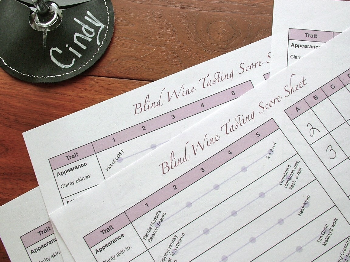 Wine Tasting Party Scorecards, set of 4