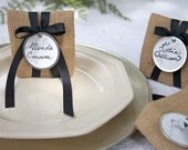 Set of 8 Small Burlap Bags with Labels for Wedding Place Cards, Party Favor Bags including Ribbons