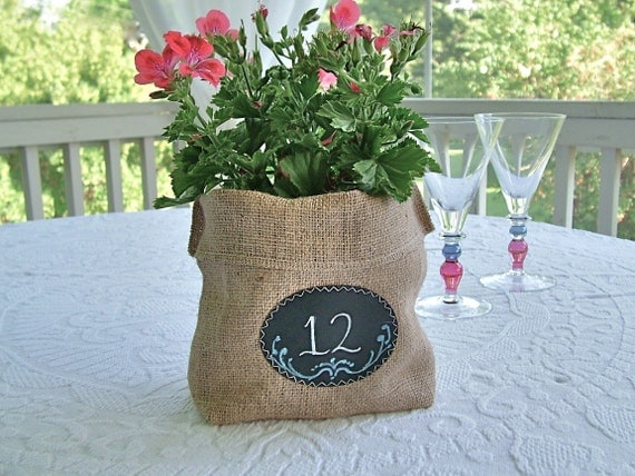 Burlap and Chalk Cloth Gift Bag ... Party Favor ... Table Number ... Centerpiece to personalize over and over again