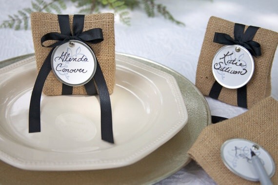 Мешковины вечере Сумки, Место карты, подарочные пакеты Все в одном - Набор из 8 с лентами