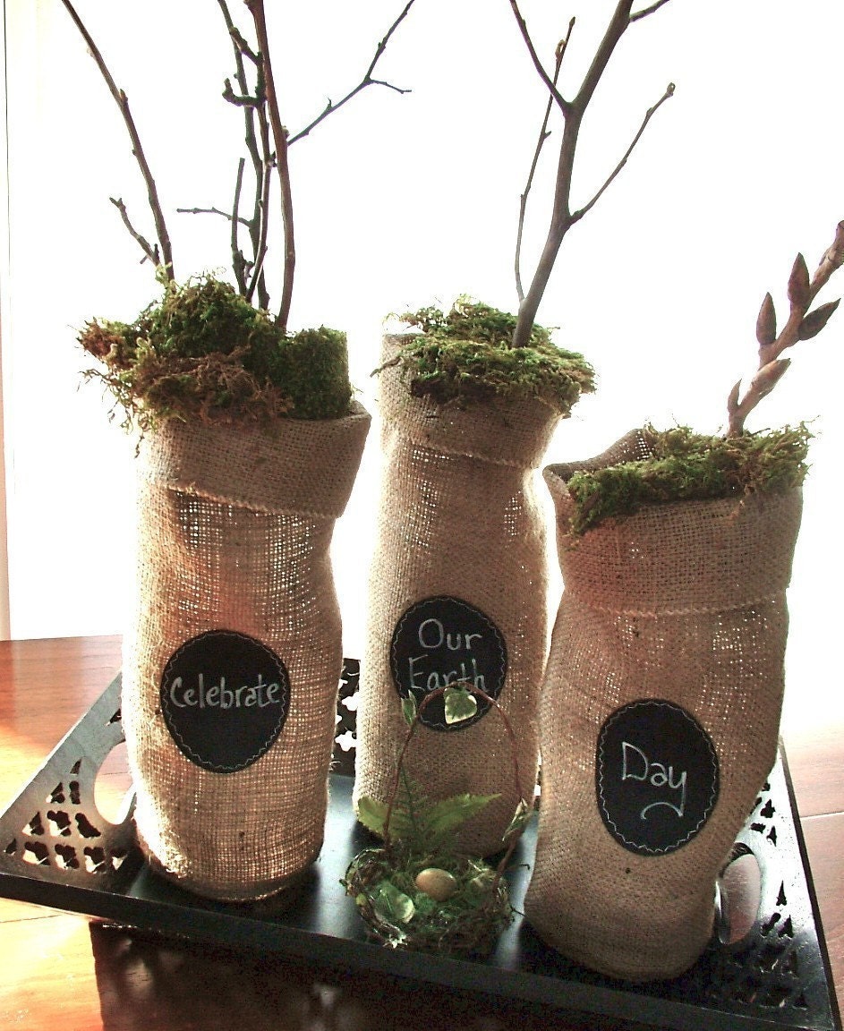 Burlap Wine Bottle Bags with Message Label - Set of 4