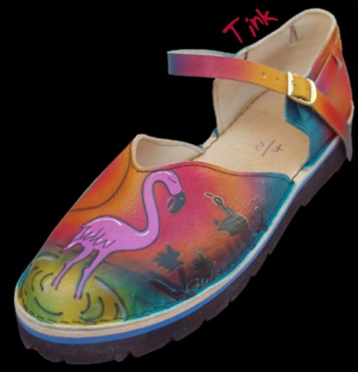 Leather Handmade Sandals Shoes - Pink Flamingo Red Blue Orange Rainbow Multicolored Sunset Colors, Custom Made Size 5, 6, 7, 8, 9, 10