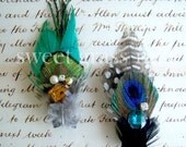 Peacock Fascinator - MUSEE - Set of Mini Peacock Feathers & Jewels - Choose Brooches or Clips