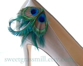 Peacock Shoe Clips - MELANGE Shoe Clips - Dark Teal Feathers